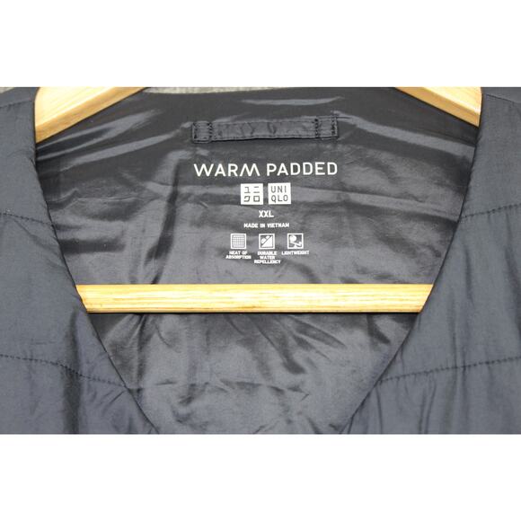 Uniqlo Warm Padded Vest Mens 2XL Blue Lightweight Snap Buttons Water Repellent - Picture 3 of 5